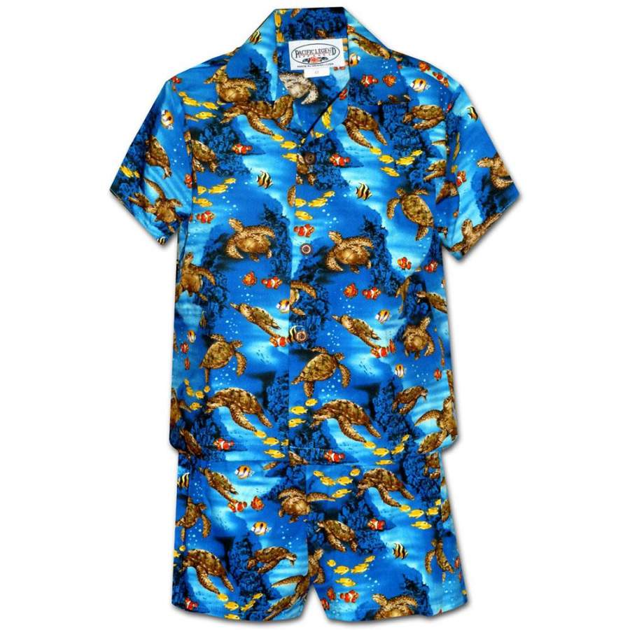 Turtle Reef Blue Hawaii Shirt And Shorts Ha93595