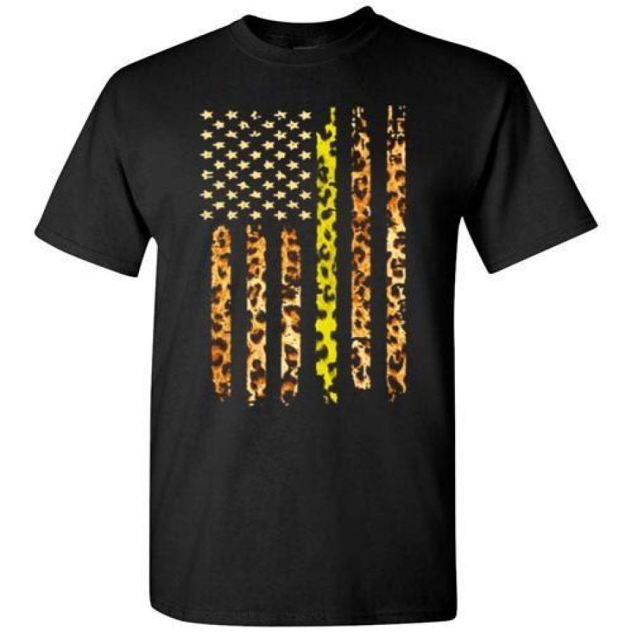 American Flag Thin Gold Line Leopard Black Costume gift Gildan Short-Sleeve T-Shirt Test