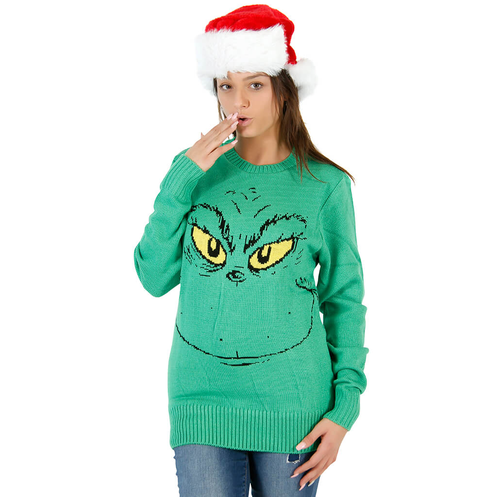 Women’S Grinch Face Dr. Seuss Ugly Christmas Sweater