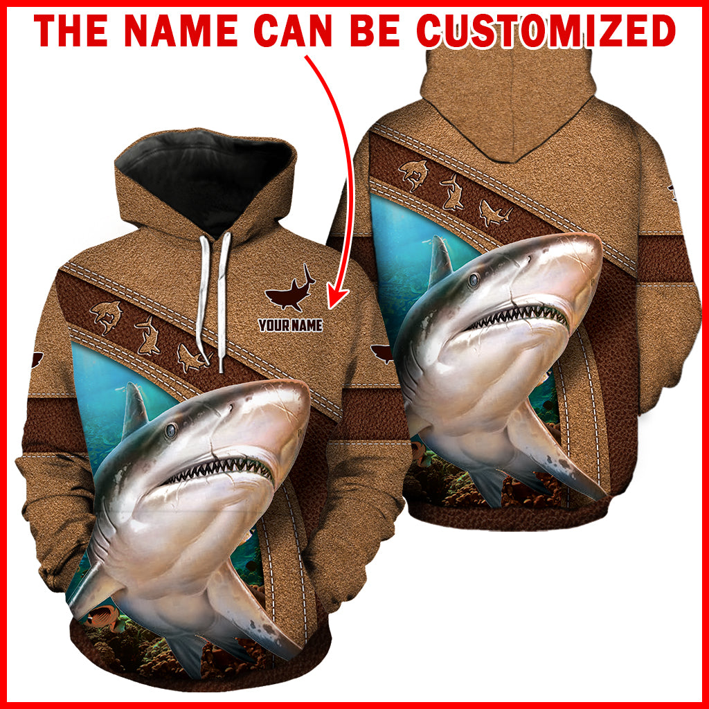 Shark Leather Pattern Full Hoodie All Personalized Custom Name Full Hoodie All Over Print Thicken Pullover Fleece Hoodie