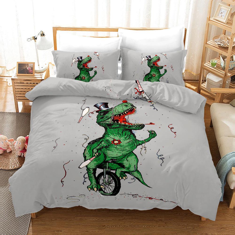 3D Green Cartoon Dinosaur Quilt Cover Set Bedding Set Pillowcases 38