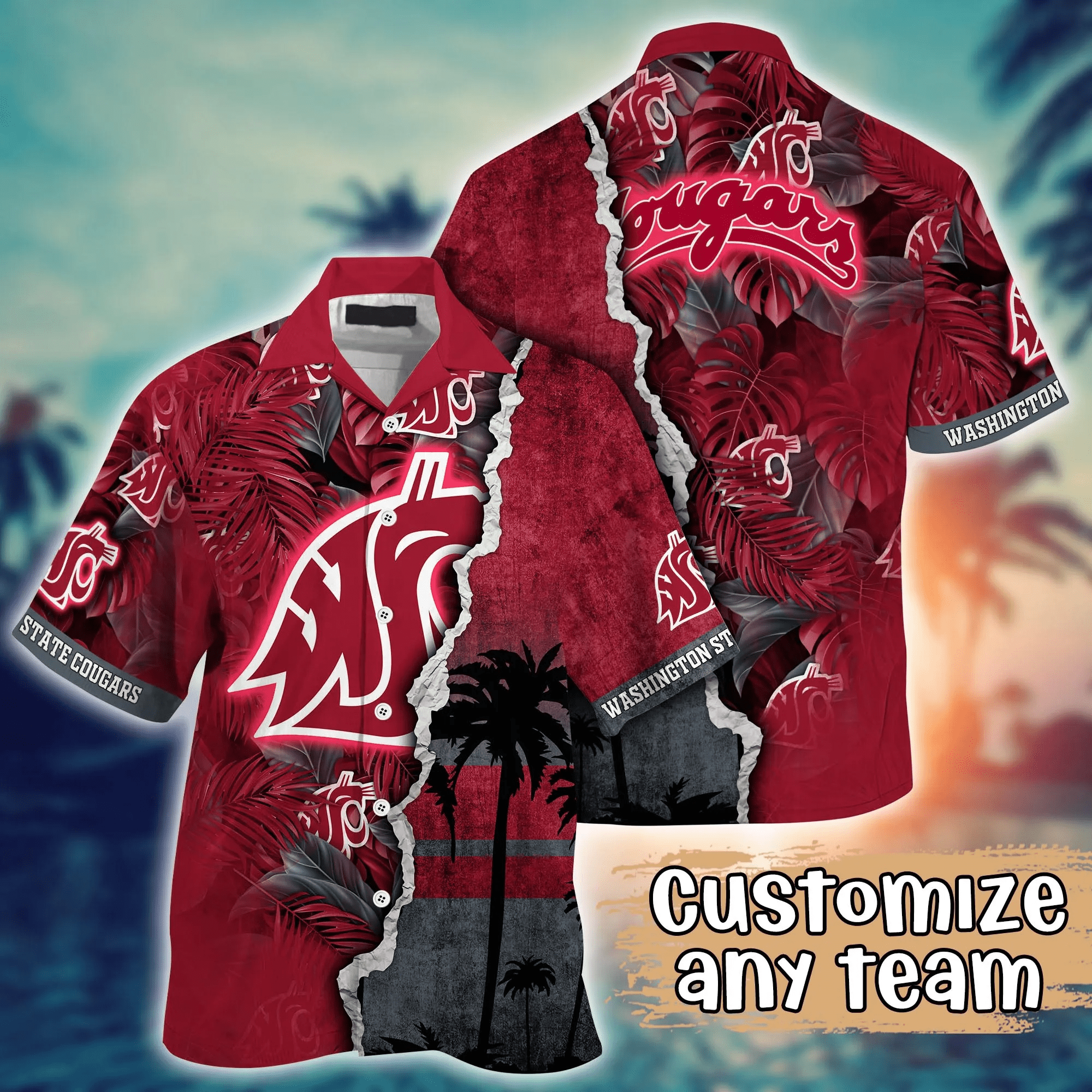 Washington State Cougars NCCA Hawaiian Shirt Custom Sea Breeze Aloha Shirt