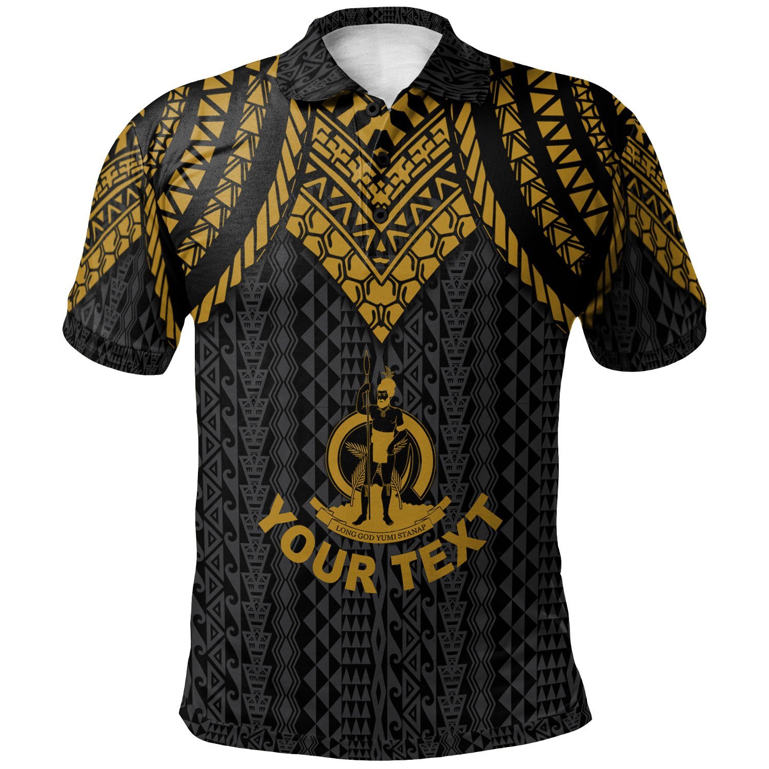 Vanuatu Custom Personalised Polo Shirt – Polynesian Armor Style Gold – BN39