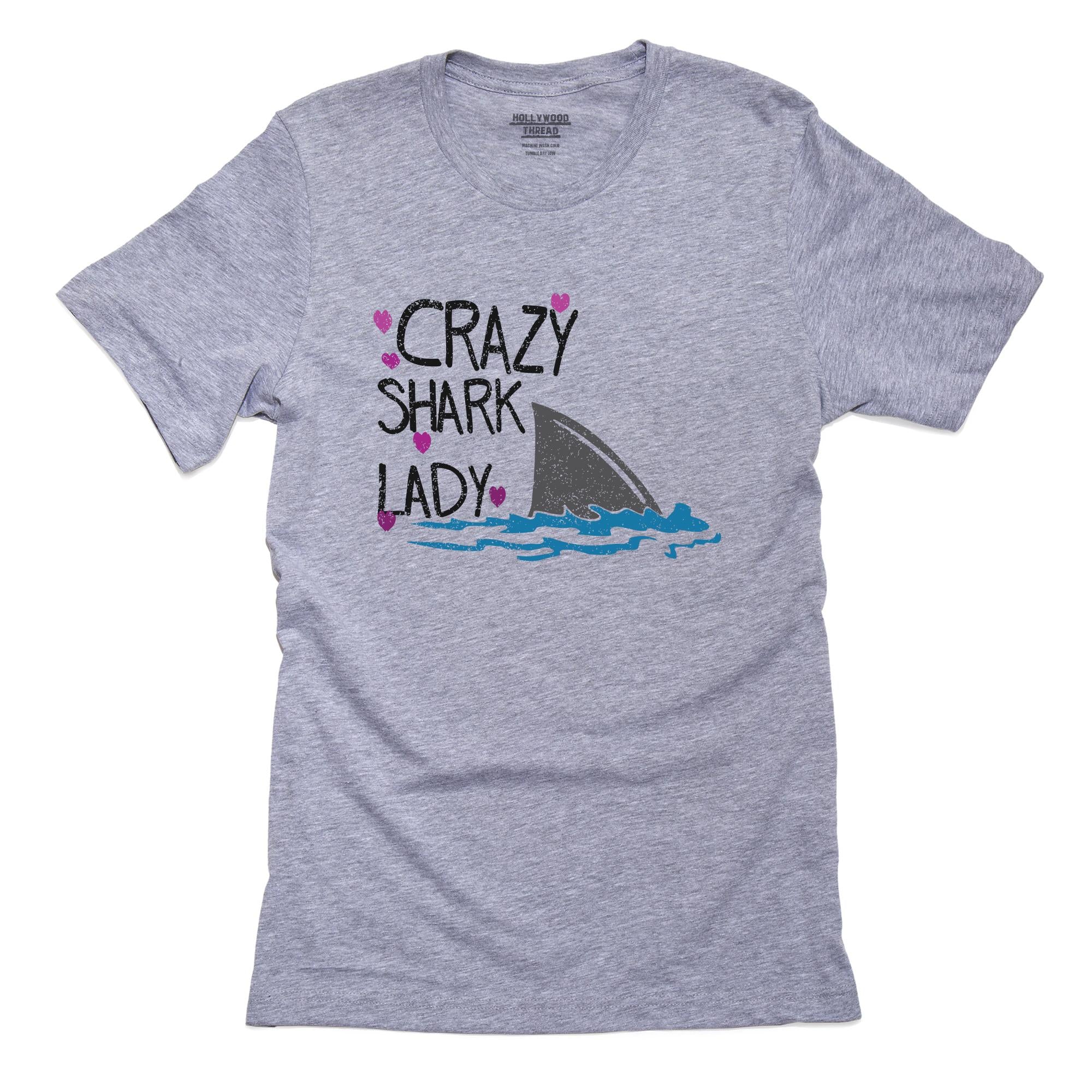 Crazy Shark Lady – Shark Fin with Pink Hearts T-Shirt, Framed Print, Pillow, Golf Towel