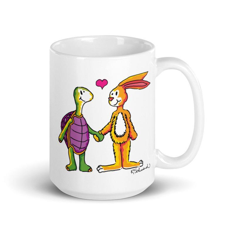 Turtle And Rabbit White Ceramic Mug