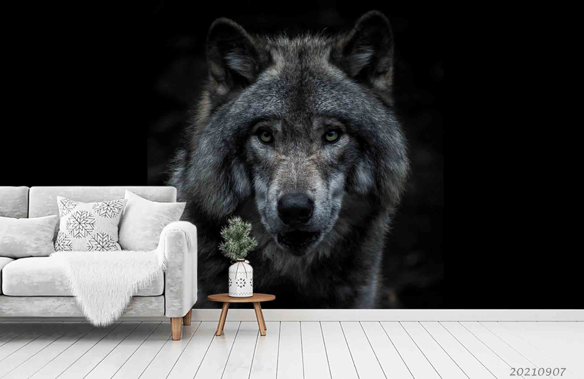 3D Animal Wolf Black Wall Mural Wallpaper Lqh 90