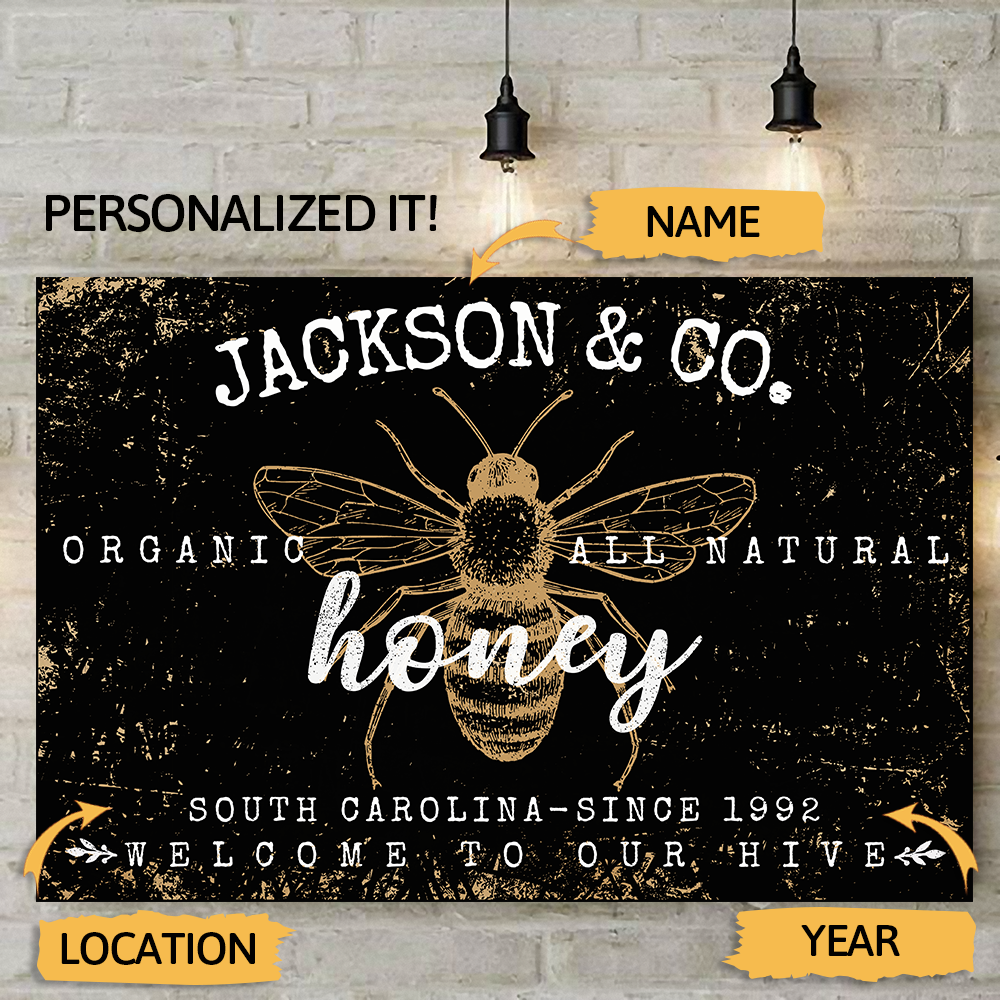 Aeticon Gifts Personalized Natural Honey Bee Hive Custom Name Canvas Mom Dad Gift Home Decor