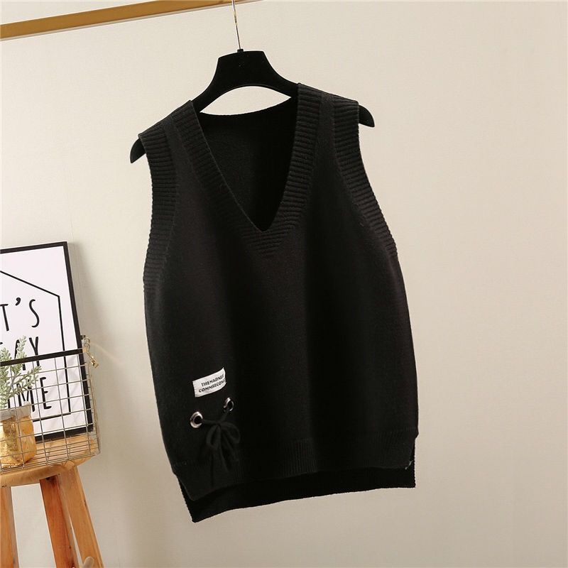 Women’s Vest Korean Fashion Knitted Vest V-neck Oversized Sweater Slim Knit Top All-Match Spring Autumn Sleeveless Pull Femme alx