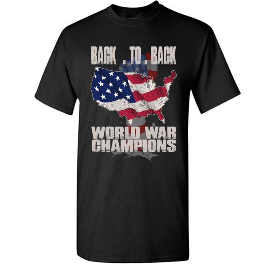 Back to Back World War Champions US Flag Vintage 1 – Gildan Short Sleeve Shirt