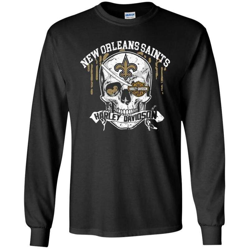 Buy New Orleans Saints Harley Davidson Skull Long Sleeve Tee