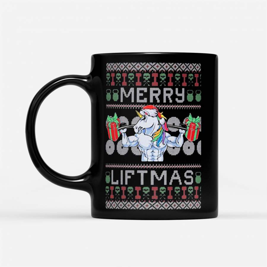 Weight Lifting Fitness Unicorn Merry Liftmas Christmas – Black Mug