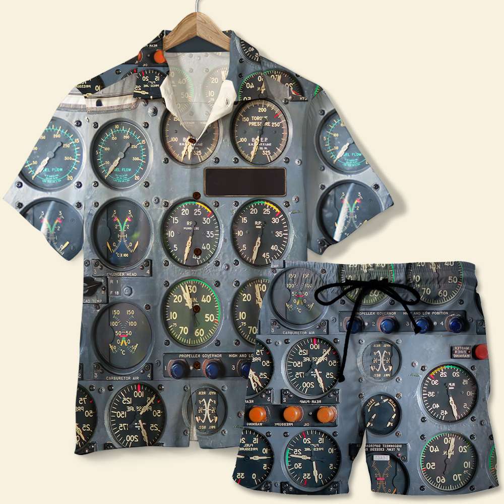 Personalized Pilot Hawaii Shirt And Men Beach Shorts Flight Instruments Panel Ha68987