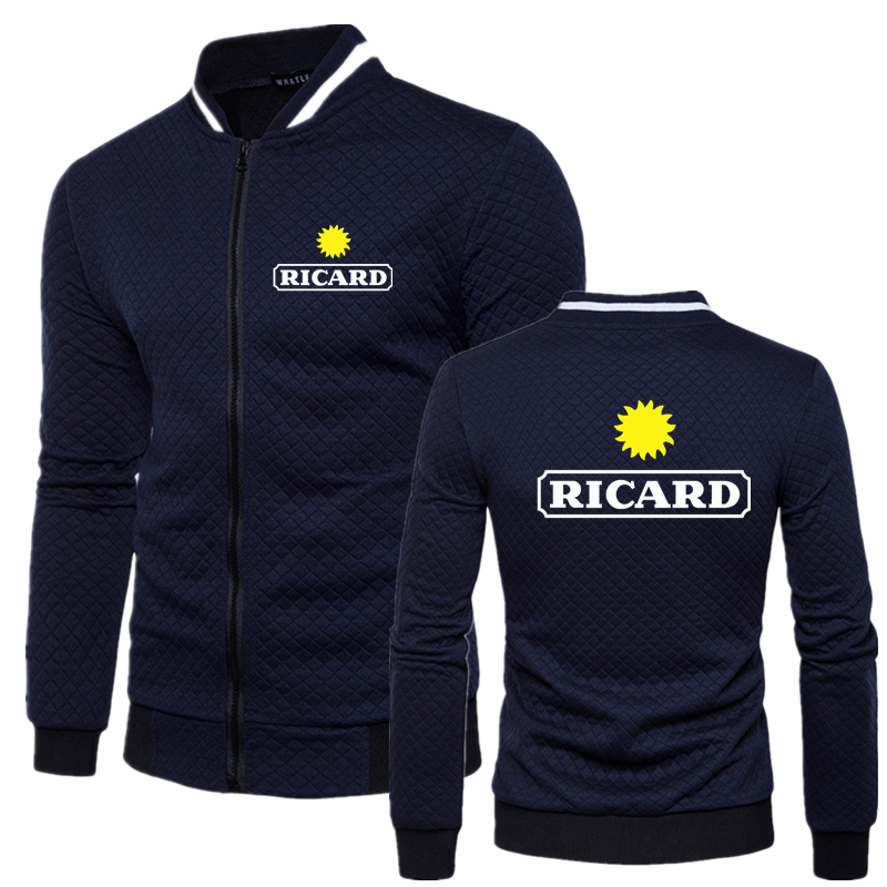 2022 New RICARD Logo Printed Customizable Solid Color Men Zipper Jacket Cardigan Top Slim Elasticity Fashion Man Sportswear Wild alx