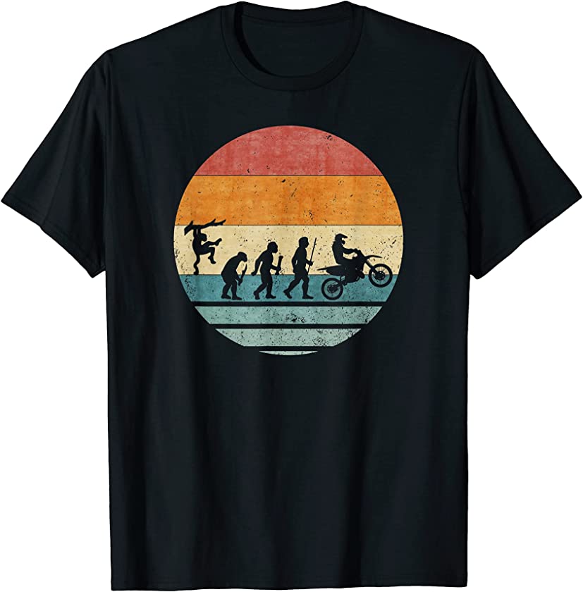 Vintage Retro Evolution Of Motocross Dirt Bike Silhouette T-Shirt