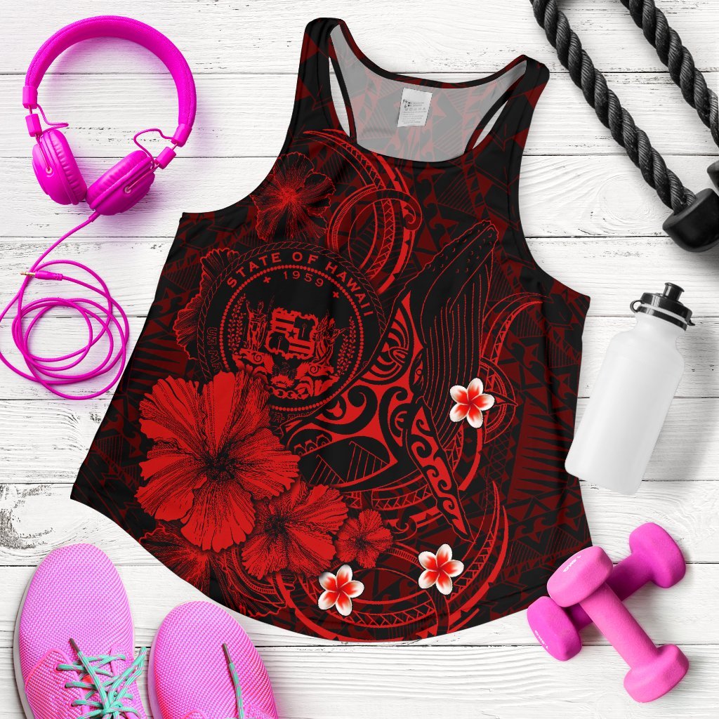 Polynesian Hawaii Women’S Racerback Tank – Humpback Whale With Hibiscus Red