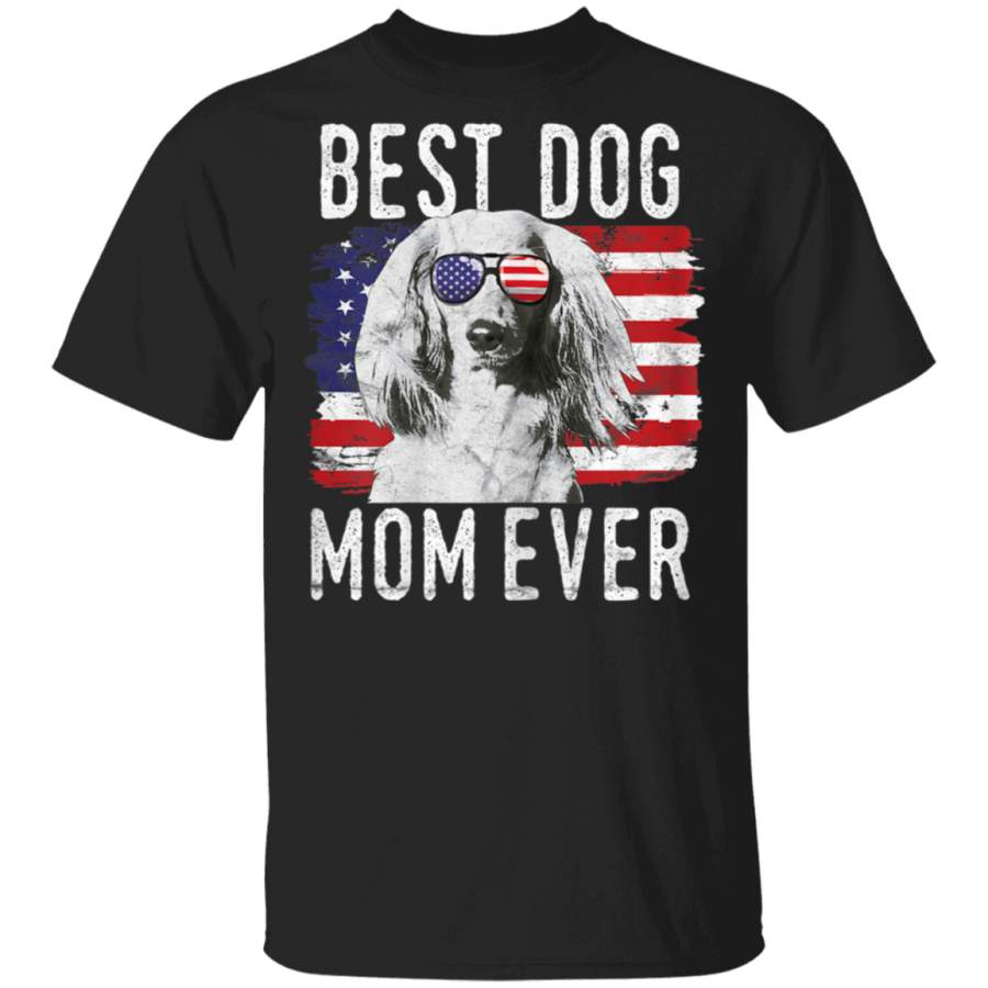 Womens American Flag Best Dog Mom Ever Dachshund USA TShirt