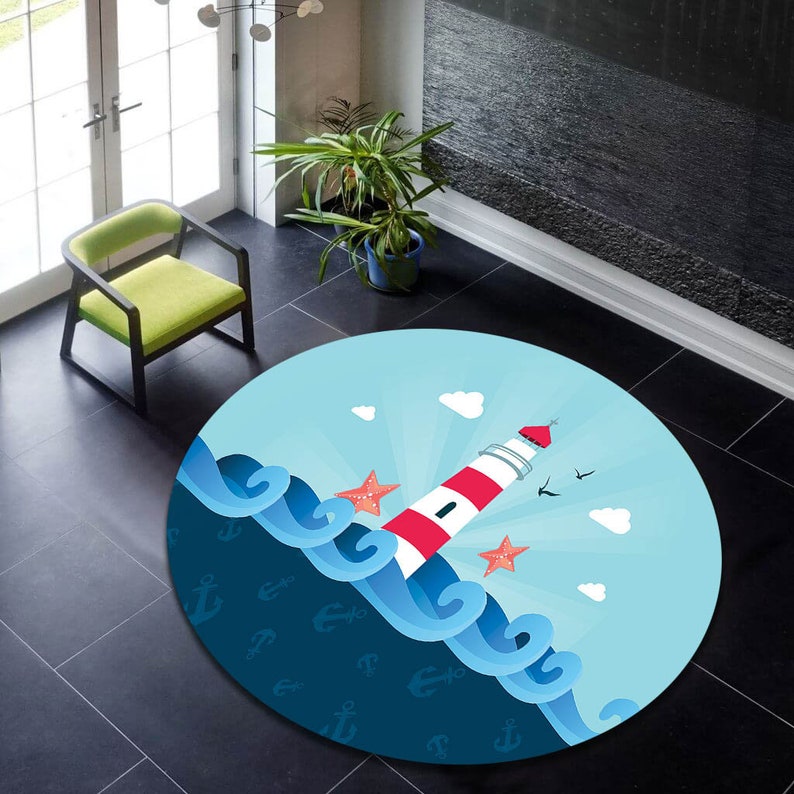 Sailor Carpet, Round Rug, Round Carpet, Sailor Patterned Rug,Room Decoration, Sailor Pattern Round Rug,Kids Room Rug