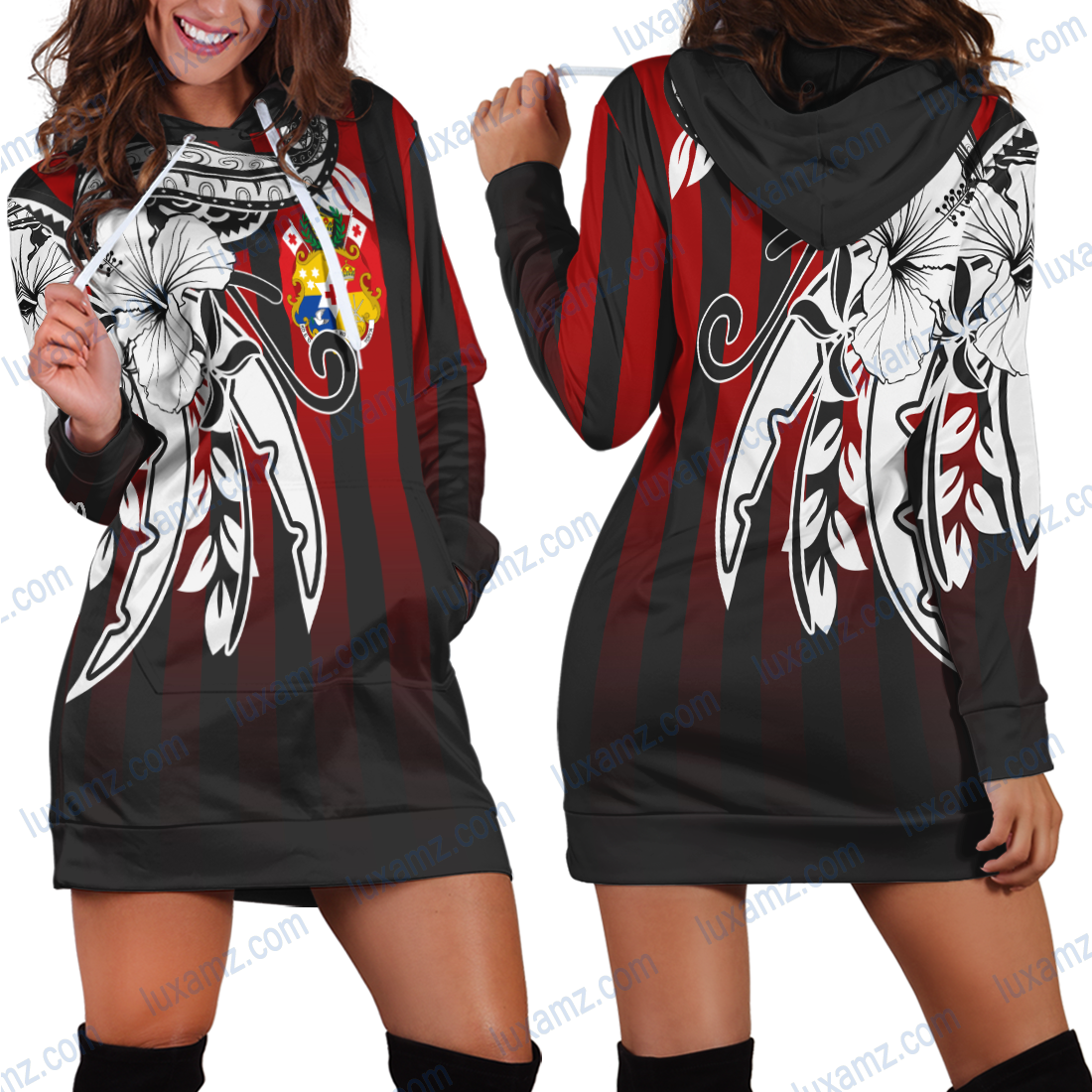 Tonga Vertical Stripes Style Hoodie Dress