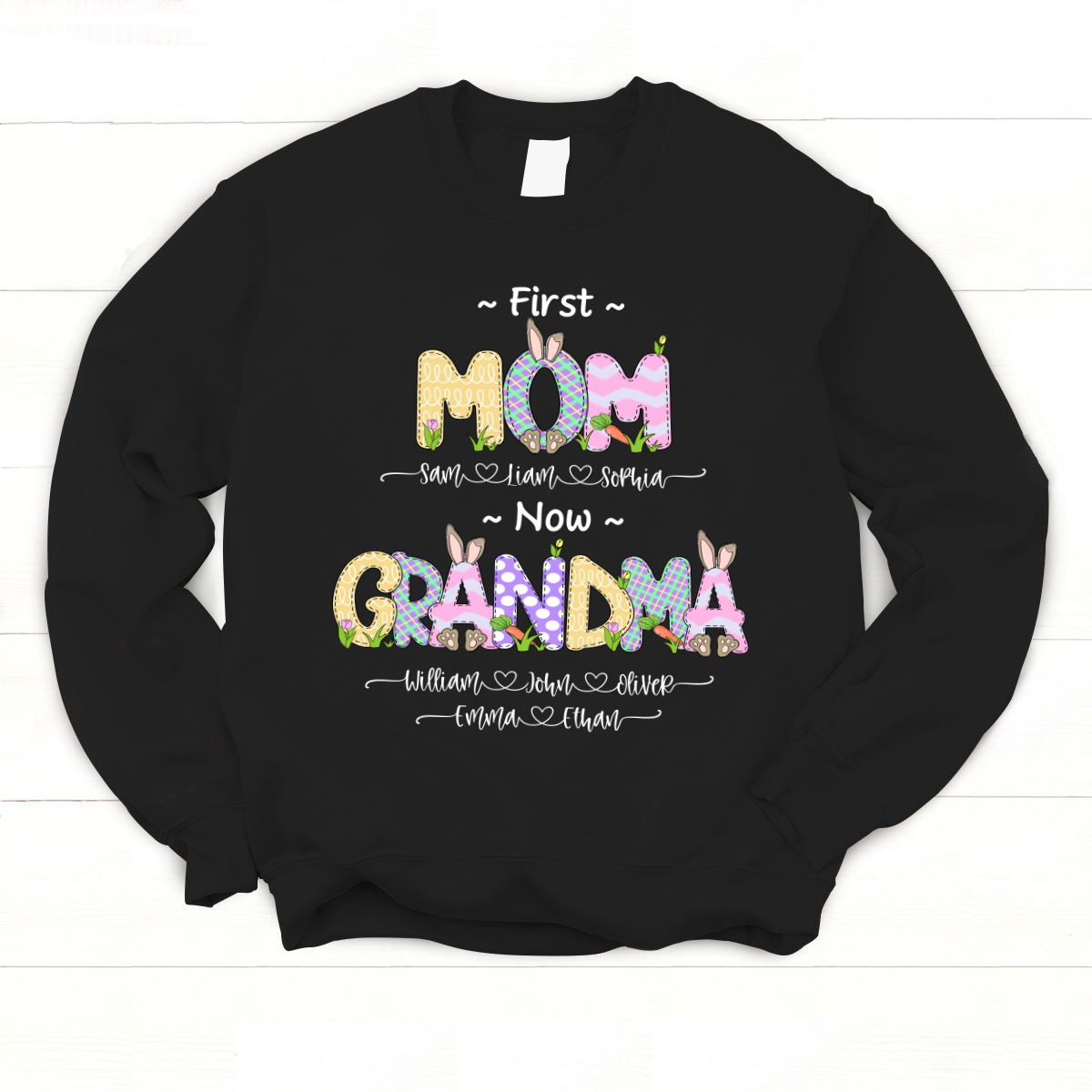 Personalized First Mom Now Grandma Bunny Cute Easter Sweatshirt