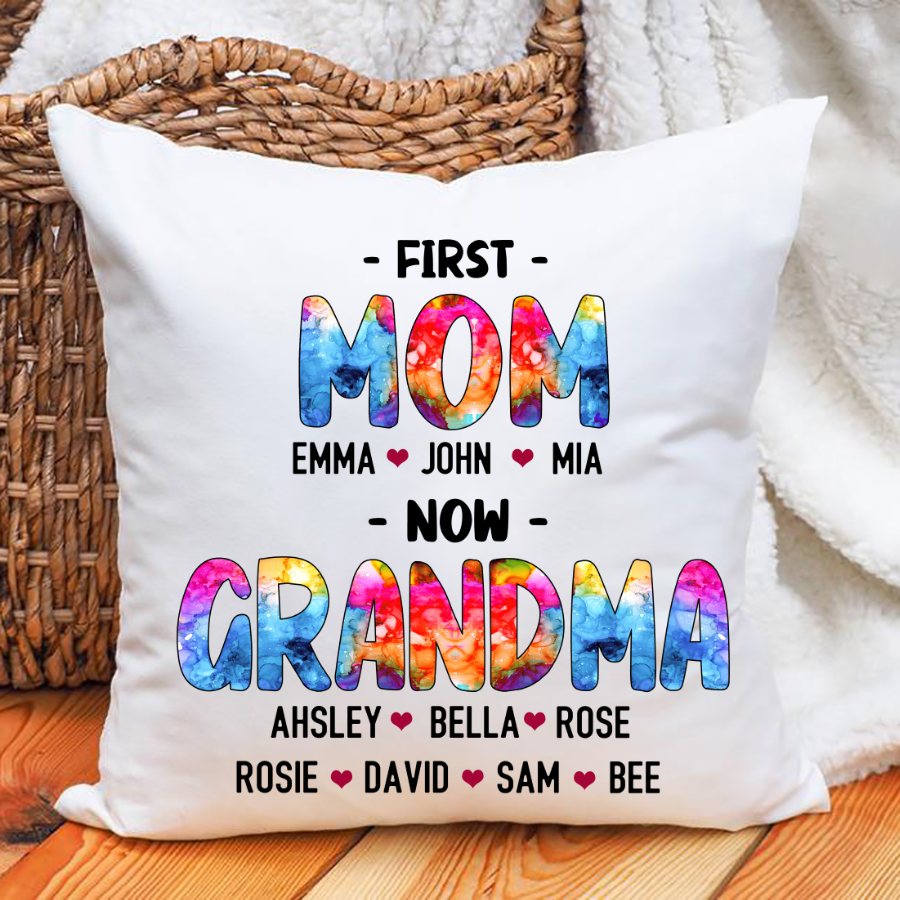 First Mom Now Grandma Rainbow Colorful Indoor Pillow