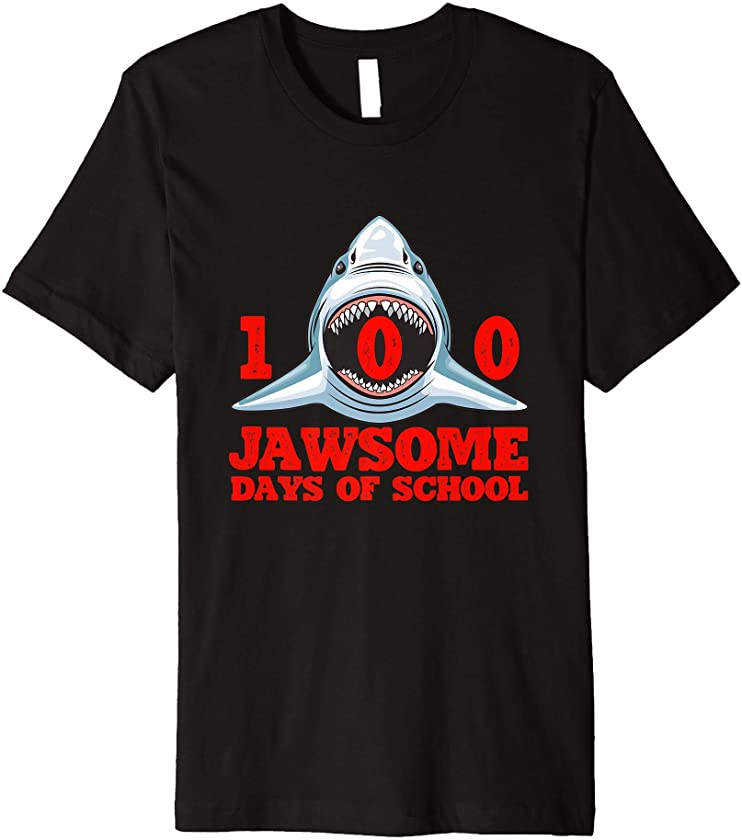 100 Jawsome Days Of School Project Shark Teacher Boy Girl Premium T-Shirt