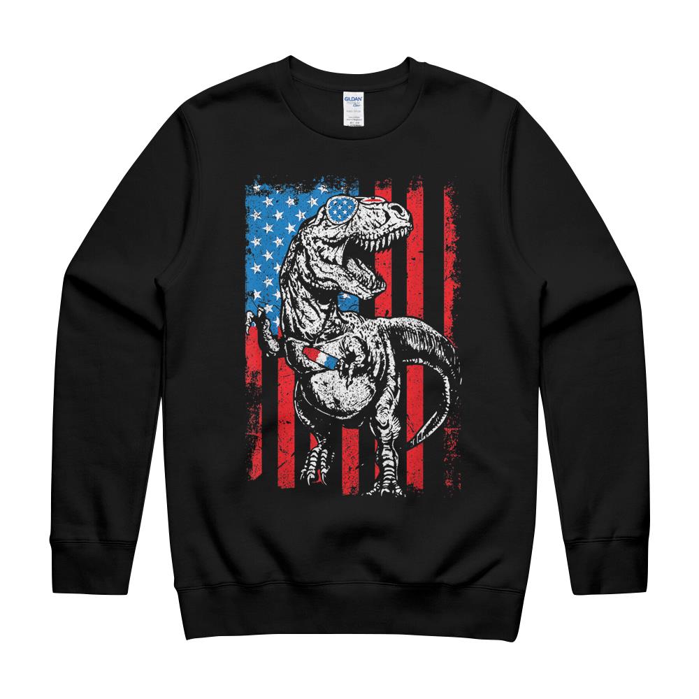 Trex Popsicle Usa Flag Funny 4Th Of July Dinosaur Gift T-Shirt Crewneck Sweatshirt