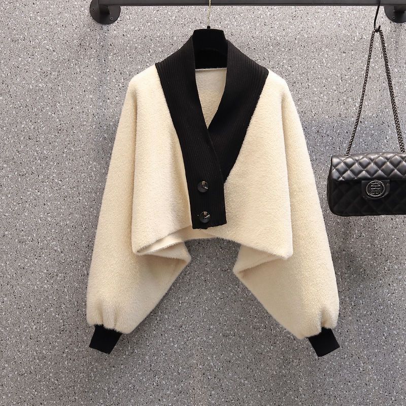 Autumn and Winter Big Size Women’s Suit Women 2022 New Elegant Korean Women’s Short Sweater V-neck Knitted Skirt Two-piece Set alx