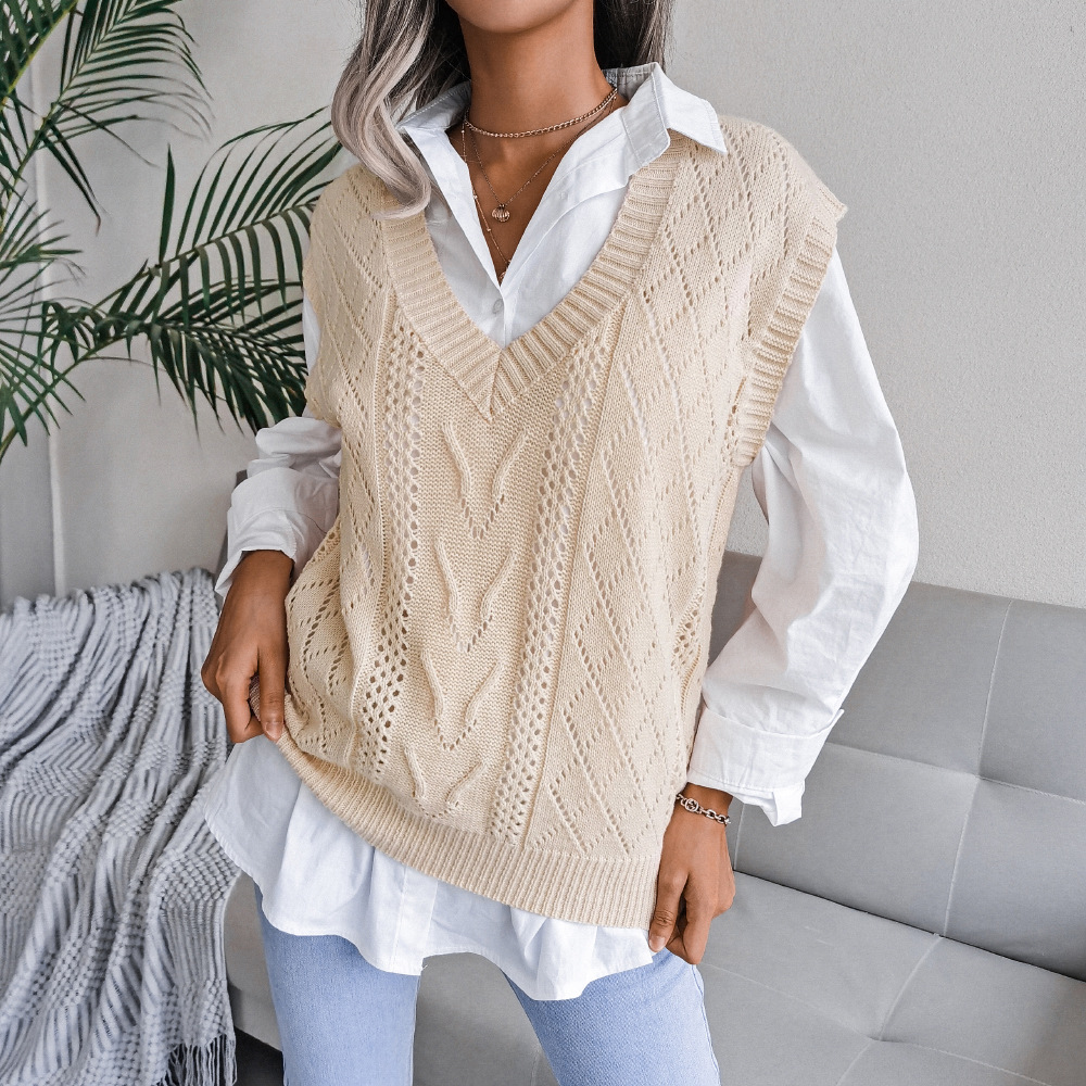 Women Knitted Sweater Vests Autumn Female V Neck Sleeveless Twist Knitwear Loose Pullover Tops BJS 29 Color Options alx