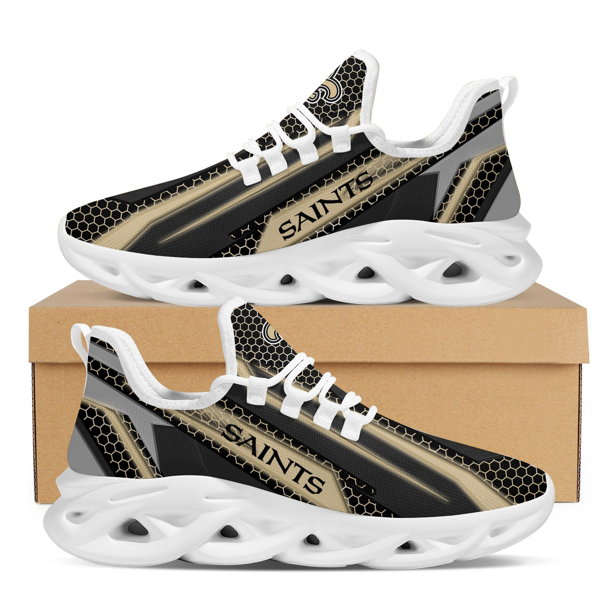 New Orleans Saints Geometric Hexagon Design Trending Max Soul Clunky Sneaker Shoes For Mens Womensamerican Football Team Fans