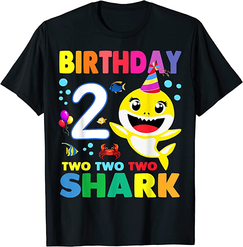 Baby Shark Shirt 2nd Birthday Boy Girl Two 2 Year Old Gift T-Shirt