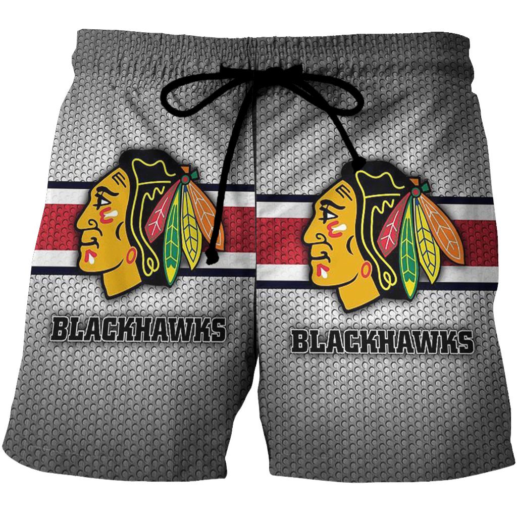 Chicago Blackhawks Symbol Metal 3D All Over Print Summer Beach Hawaiian Short