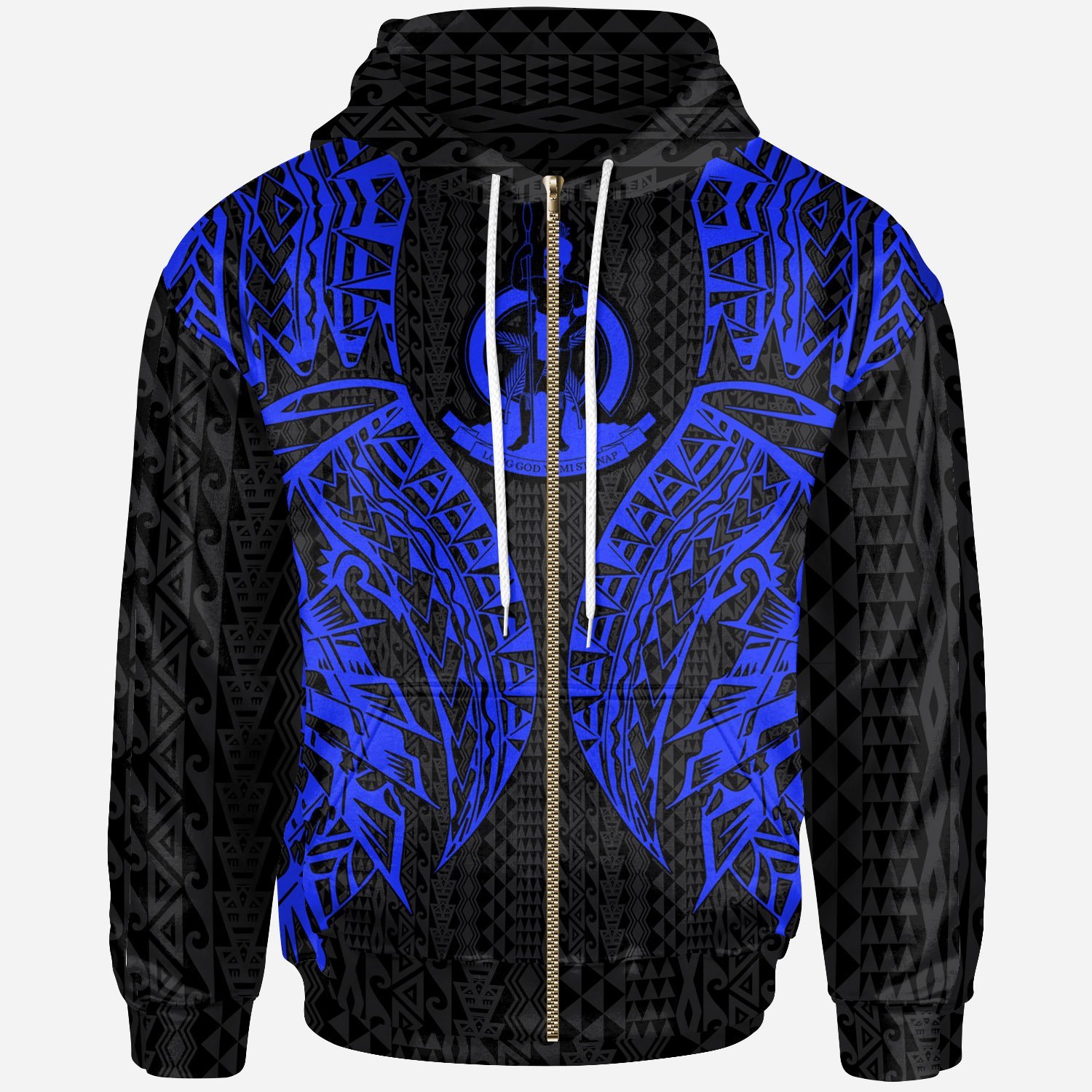 Vanuatu Zip-Up Hoodie – Polynesian Lion Head Blue Style – Pacific Print Hoodie