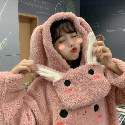 Cute Bunny Hoody Rabbit Ear Hood Women Fleece Hoodies with Kawaii Bag Long Sleeve Hooded Sweatshirt 2020 Autumn Winter Loose Fit alx