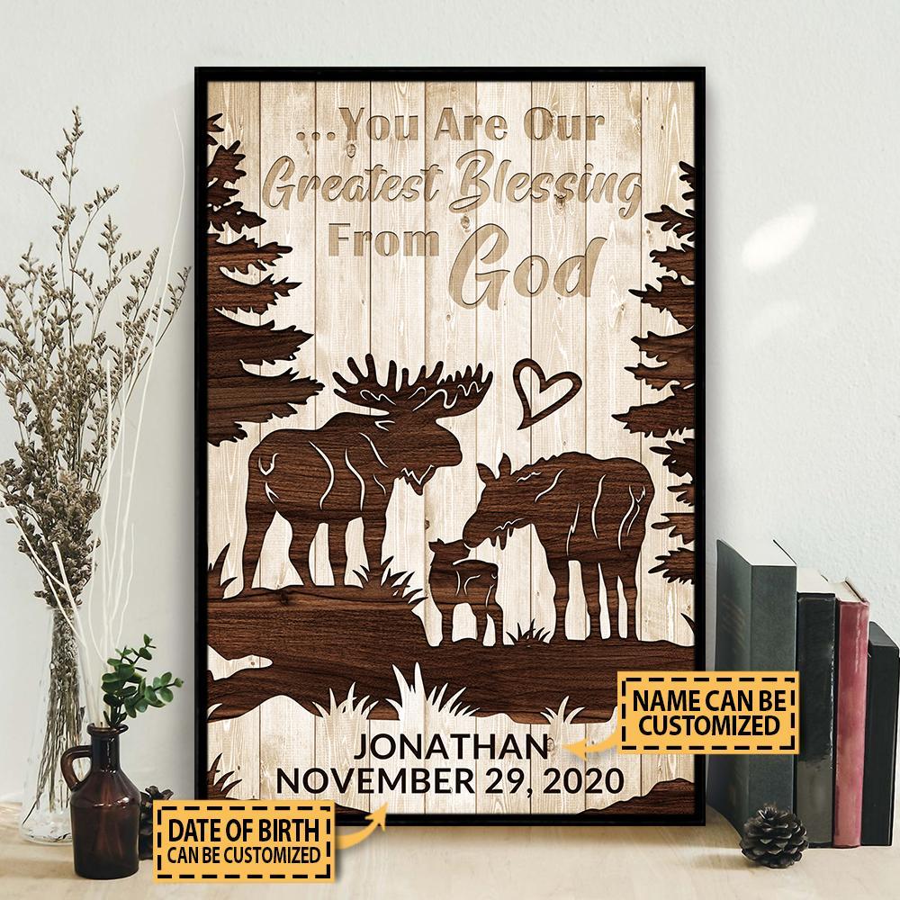 Aeticon Gifts Personalized Moose Greatest Blessing Canvas Mom Dad Gift Home Decor