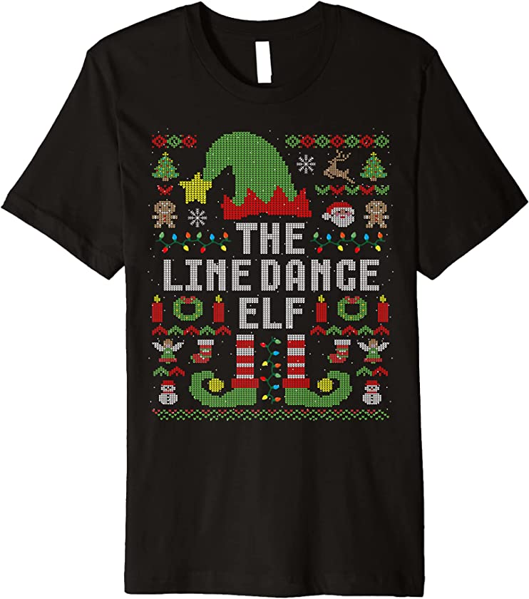 The Line Dance Elf Ugly Christmas Matching Family Group Premium T-Shirt