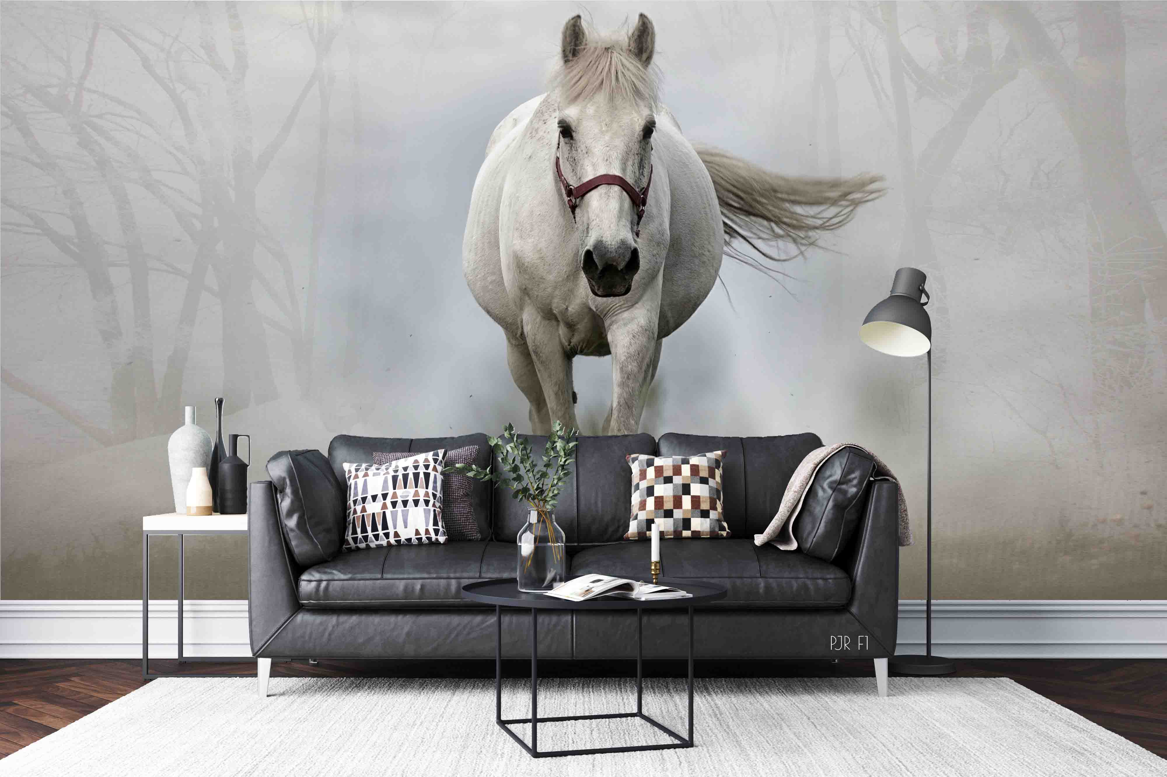 3D Animal White Horse Wall Mural Wallpaper Wj 2046