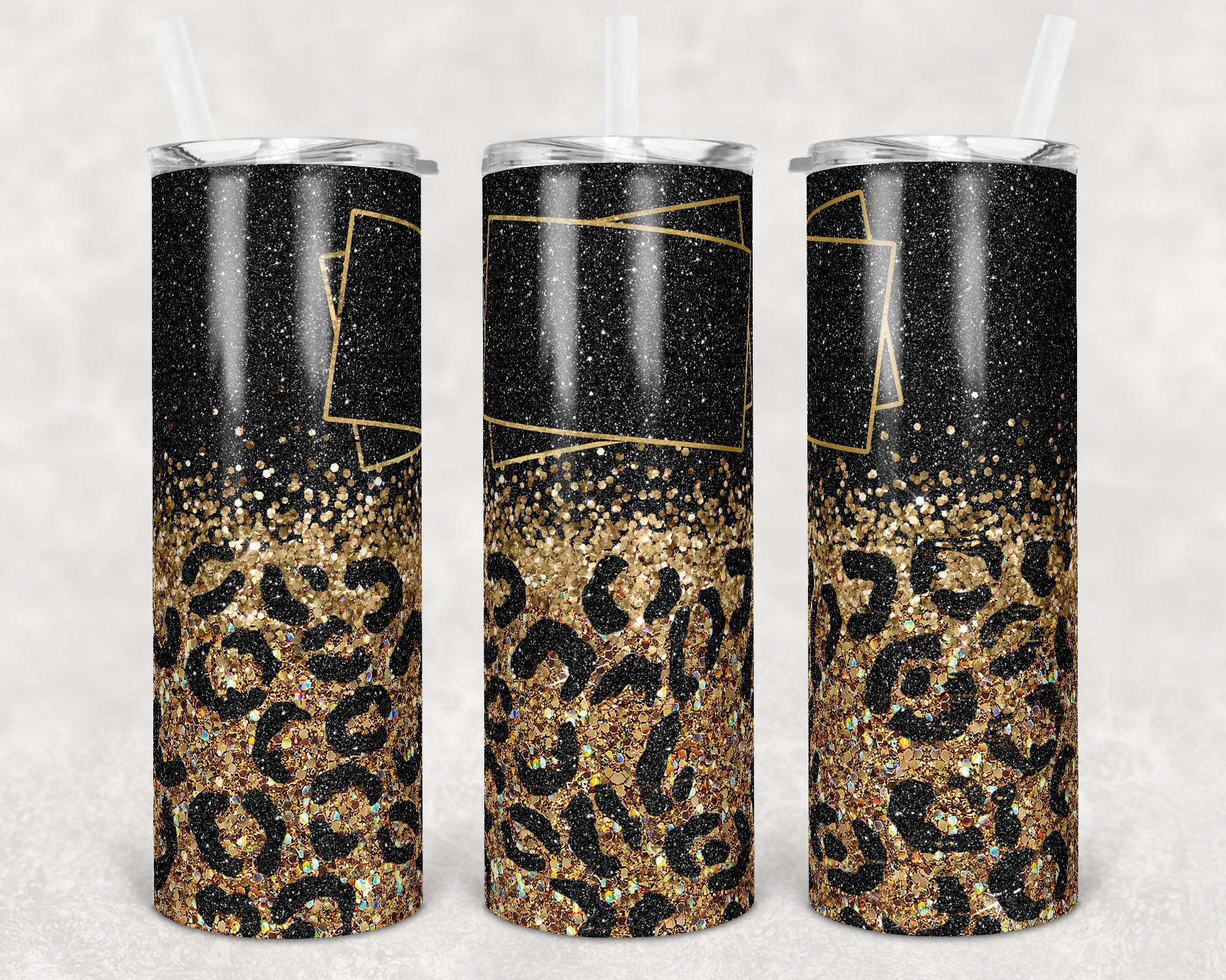 Blank Frame Leopard Gold Black Skinny Tumbler