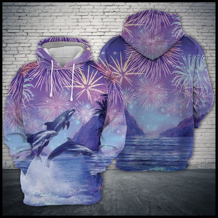 Dolphins Dance With Fireworks 3D Printed Hoodie/Zipper Hoodie