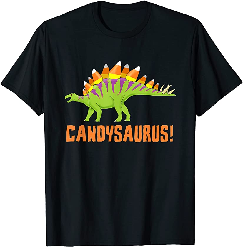 Candysaurus Stegosaurus Dinosaur Halloween Candy Corn T-Shirt