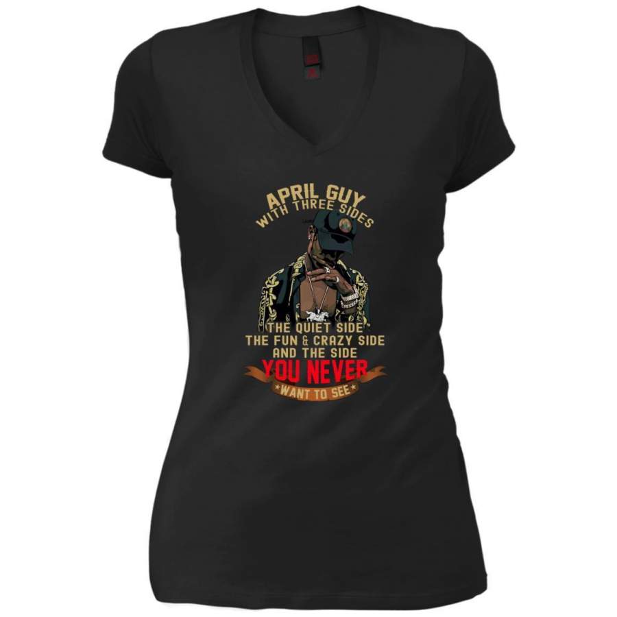 AGR April Guy With Three Sides Quiet Fun Crazy Shirt V-Neck