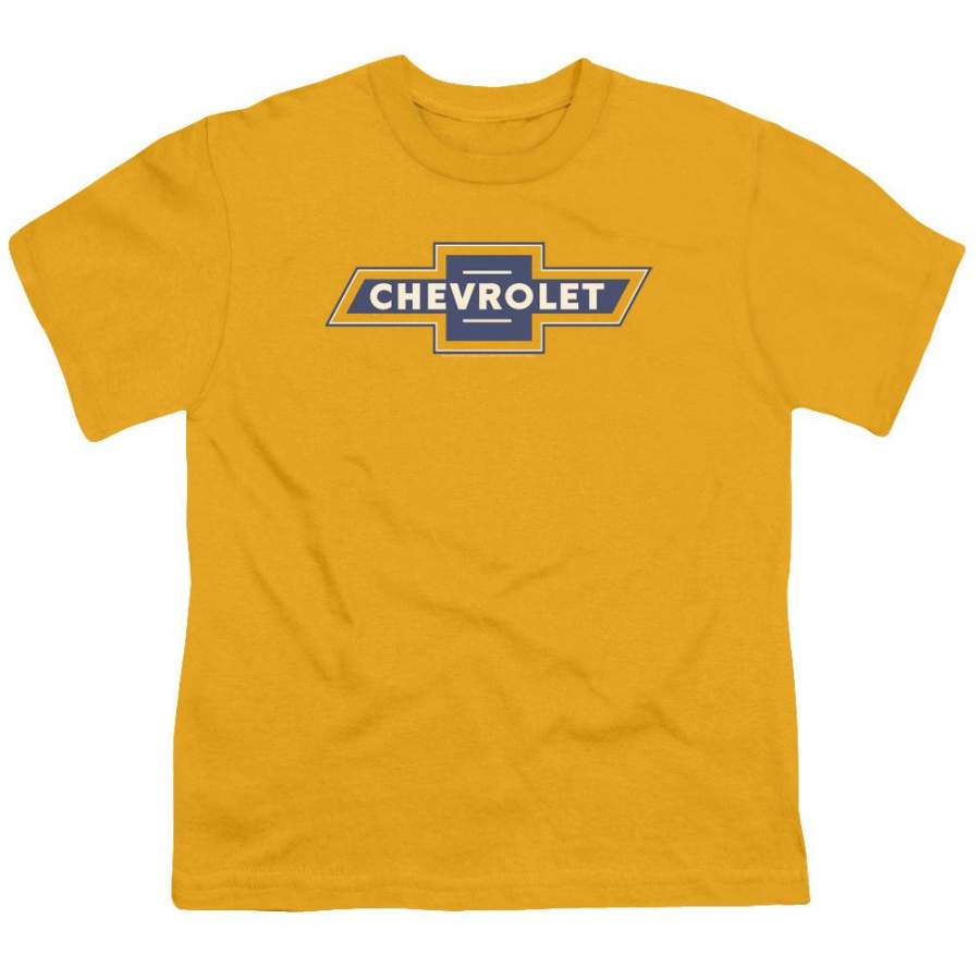 Chevrolet Blue And Gold Vintage Bowtie Youth T-Shirt (Ages 8-12)