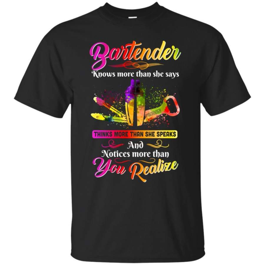 AGR Bartender Knows More Than She Says Thinks More Than She Speaks Shirt