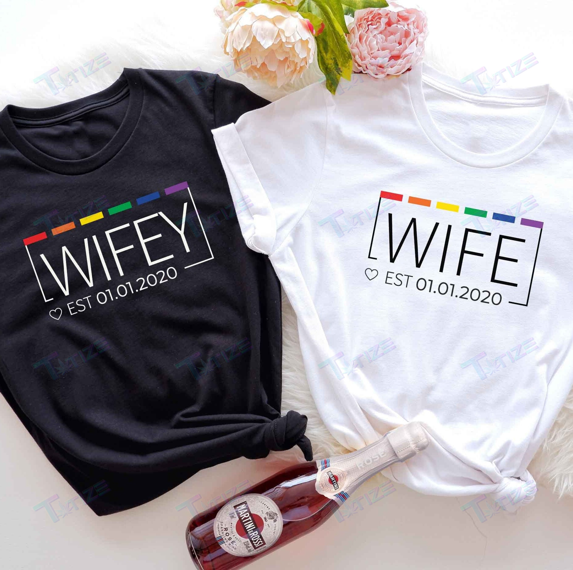 Lgbt Couple Matching Shirt Lesbian Wife Rainbow Graphic Unisex T Shirt, Sweatshirt, Hoodie Size S – 5Xl