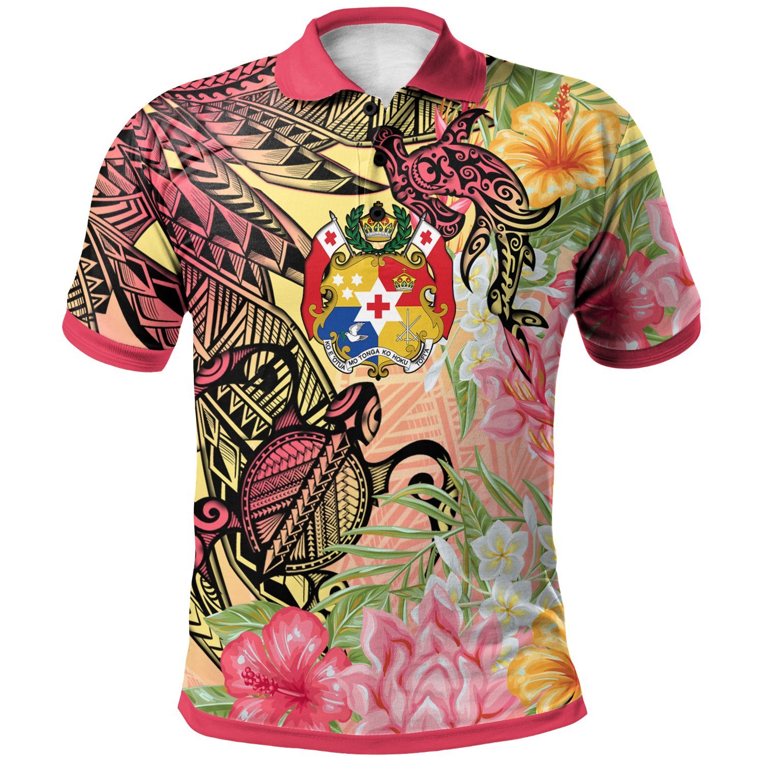 Tonga Polo Shirt –  Flowers Tropical With Sea Animals – BN01