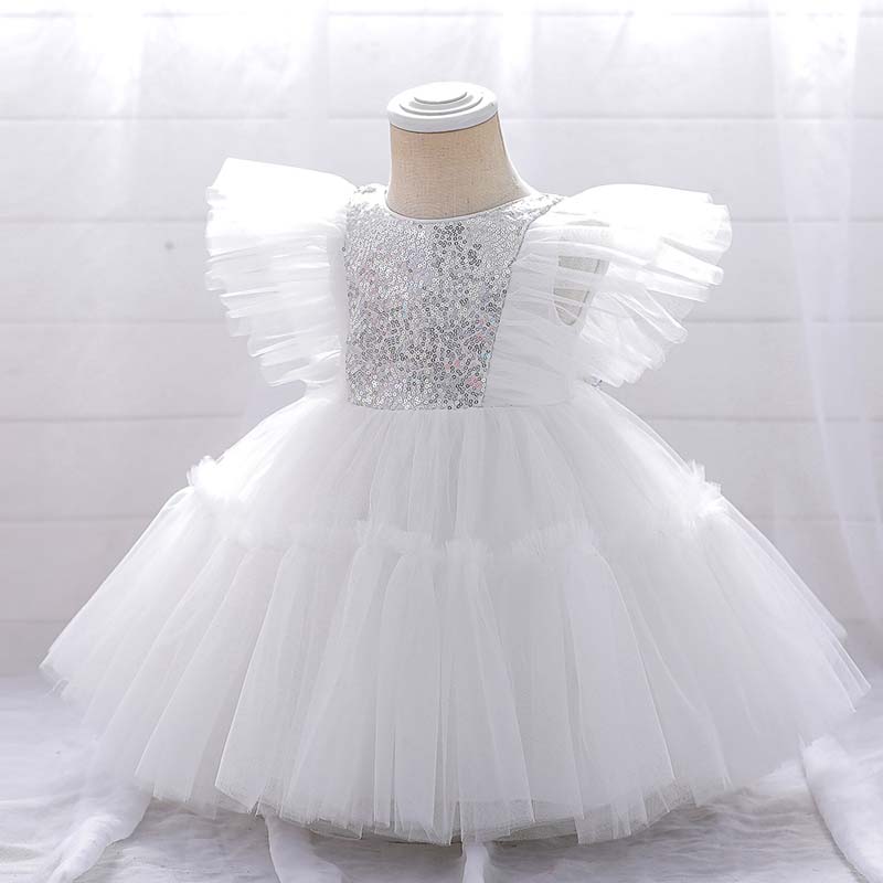 2022 Summer Toddler Girl 1st Birthday Dress Baby Clothes Big Bow Backless Sequin Baptism Party Princess Dresses Wedding Costume alx