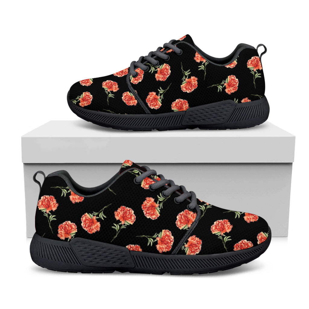 Watercolor Carnation Pattern Print Black Athletic Shoes