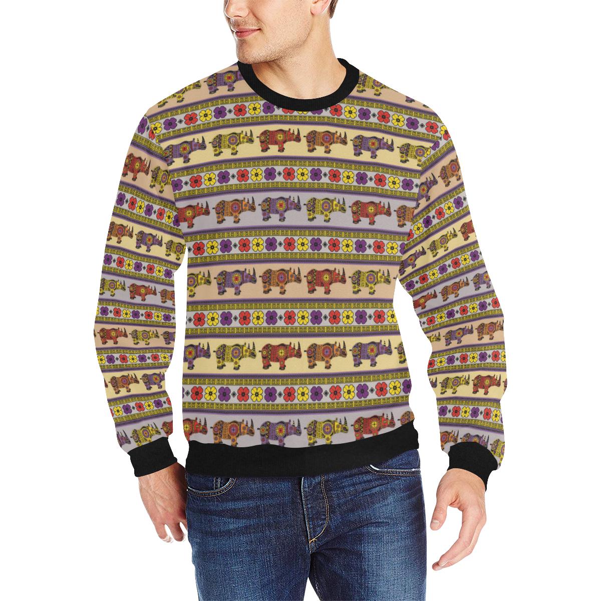 Rhino African Afro Dashiki Adinkra Kente Pattern Men’s Crew Neck Sweatshirt