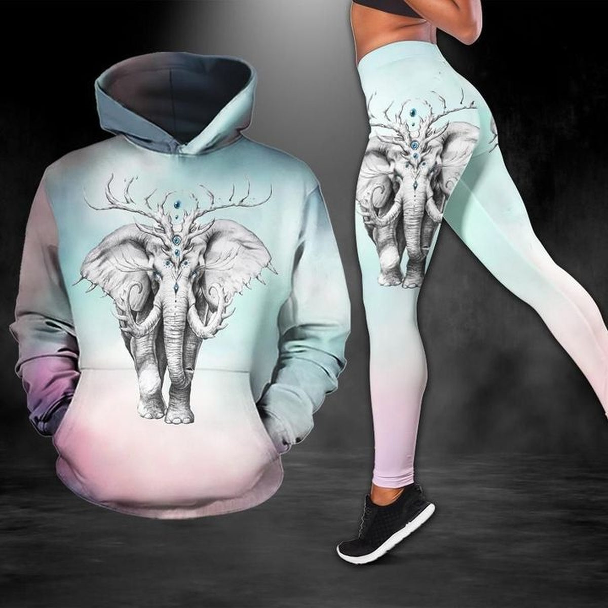 Elephant Turquoise Awesome Legging Hoodie , Elephant Legging Hoodie