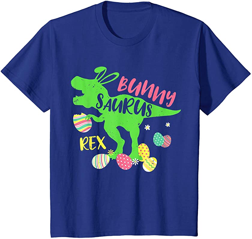 Kids Bunny Saurus T-Rex Easter Eggs Easter Kids Royal Blue T-Shirt