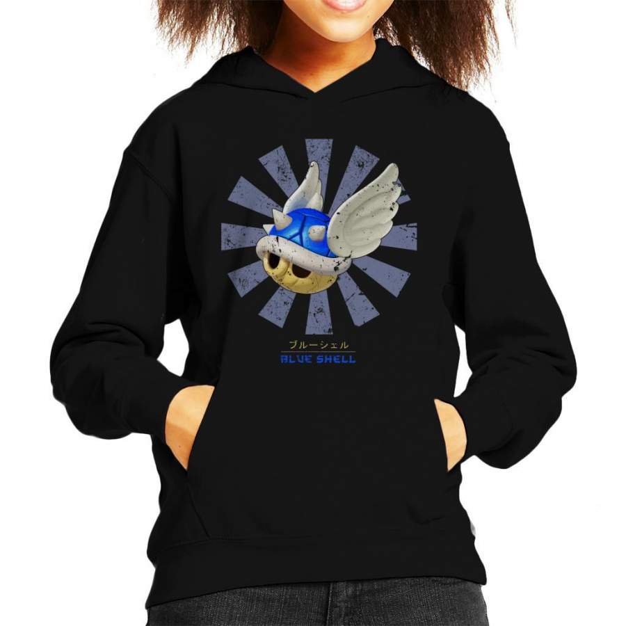 Blue Shell Retro Japanese Mario Kid’s Hooded Sweatshirt